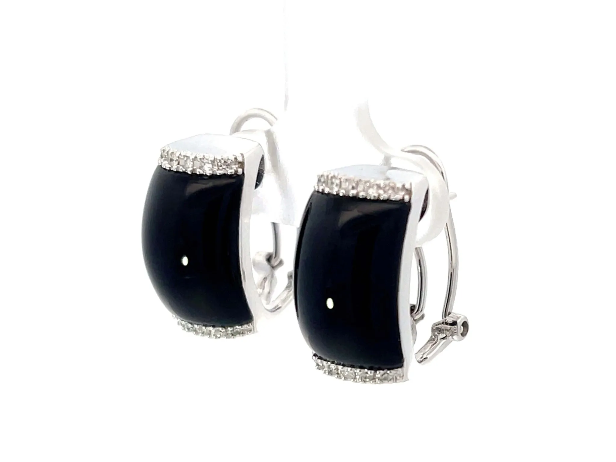 Black Onyx and Diamond Earrings 14k White Gold