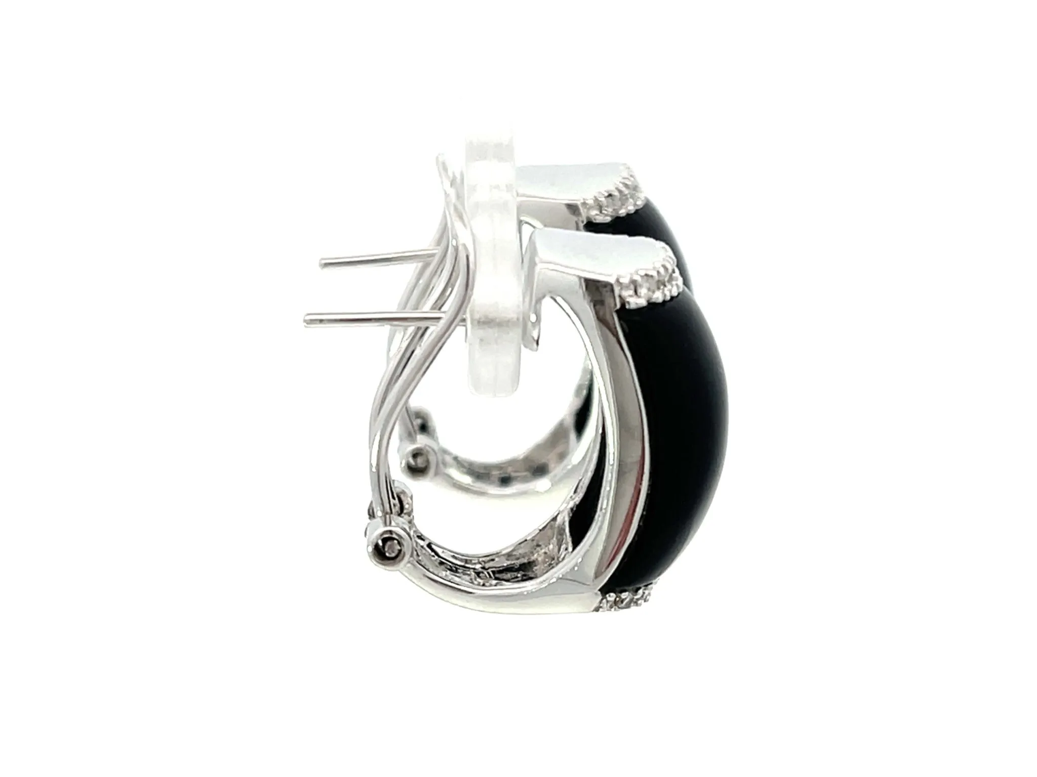 Black Onyx and Diamond Earrings 14k White Gold