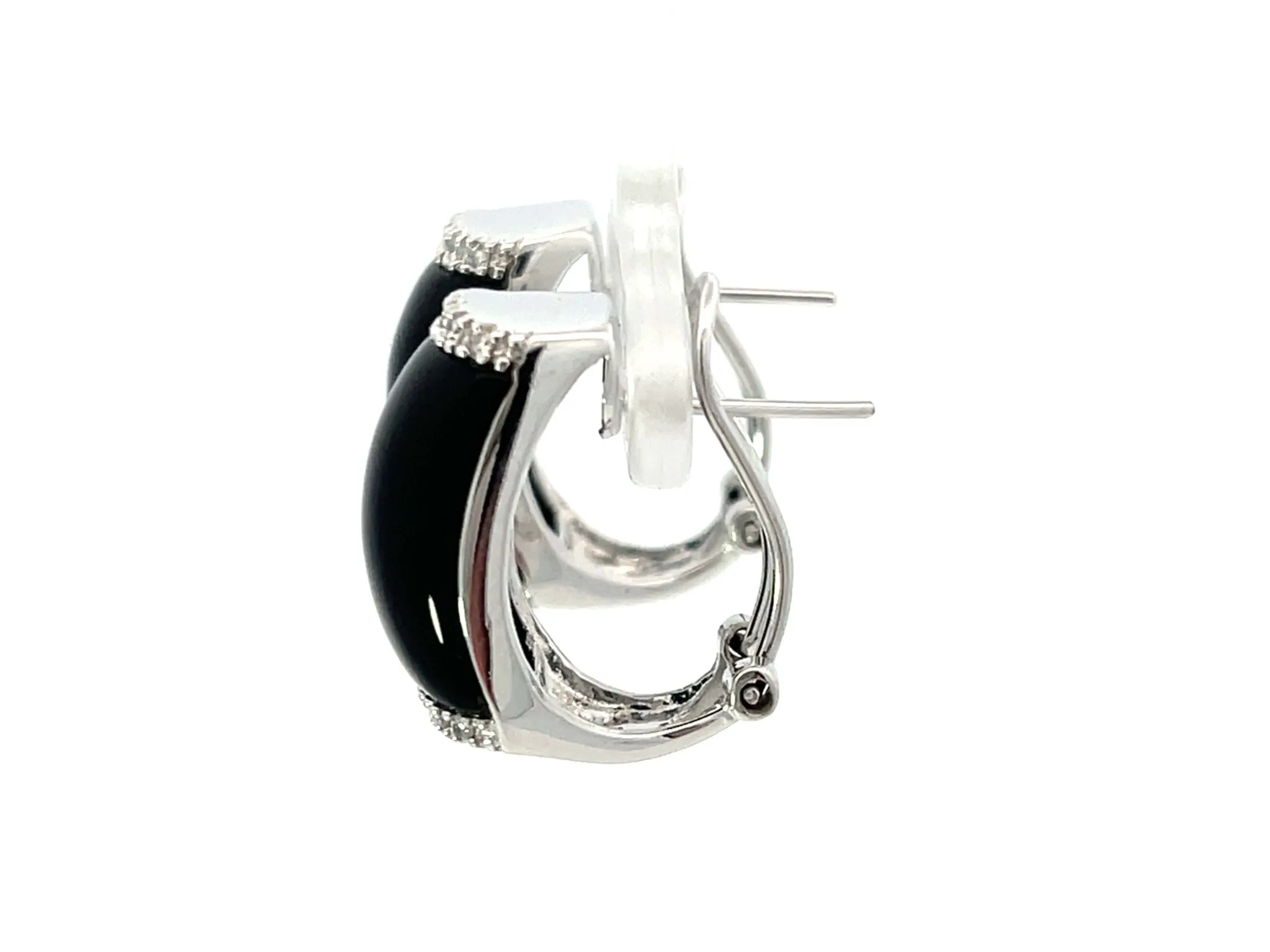 Black Onyx and Diamond Earrings 14k White Gold