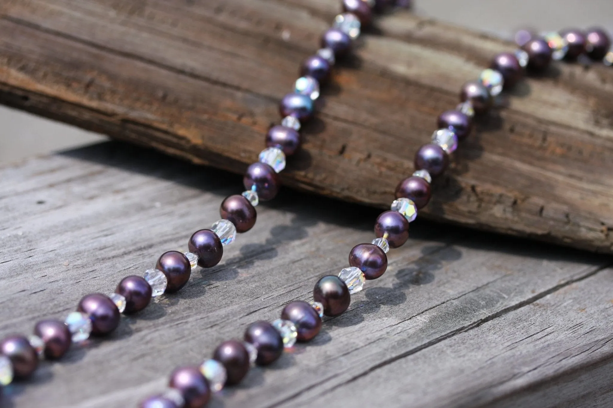 Black Peacock Pearl and Crystal Necklace