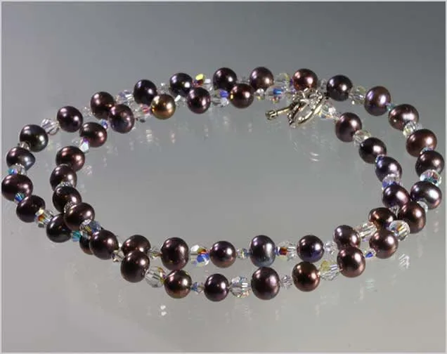 Black Peacock Pearl and Crystal Necklace