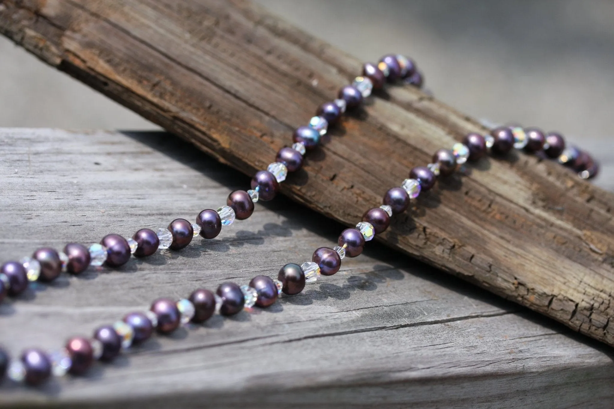 Black Peacock Pearl and Crystal Necklace