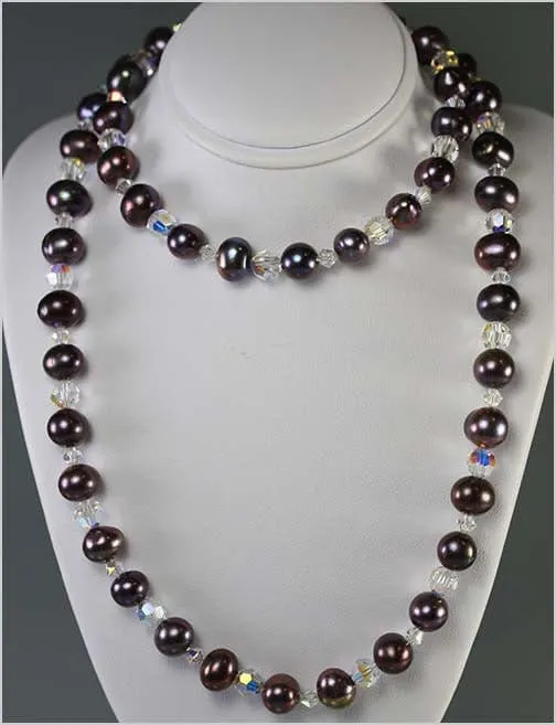 Black Peacock Pearl and Crystal Necklace