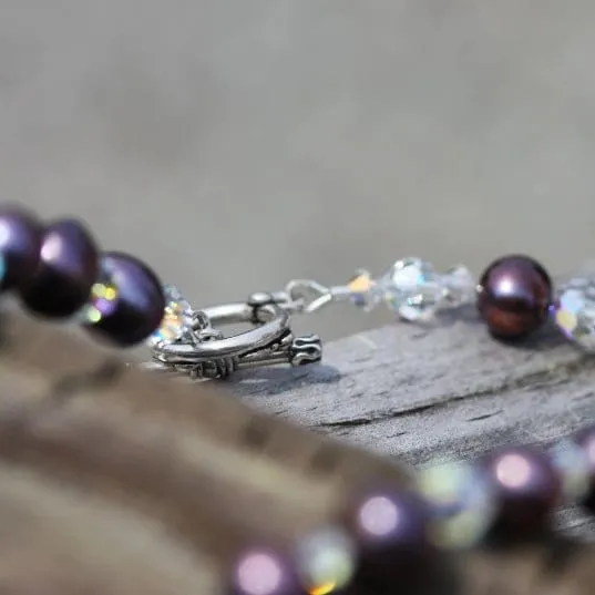 Black Peacock Pearl and Crystal Necklace