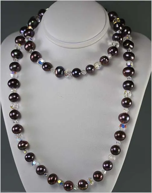 Black Peacock Pearl and Crystal Necklace