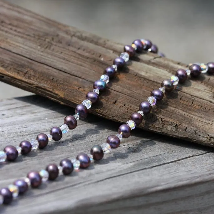 Black Peacock Pearl and Crystal Necklace