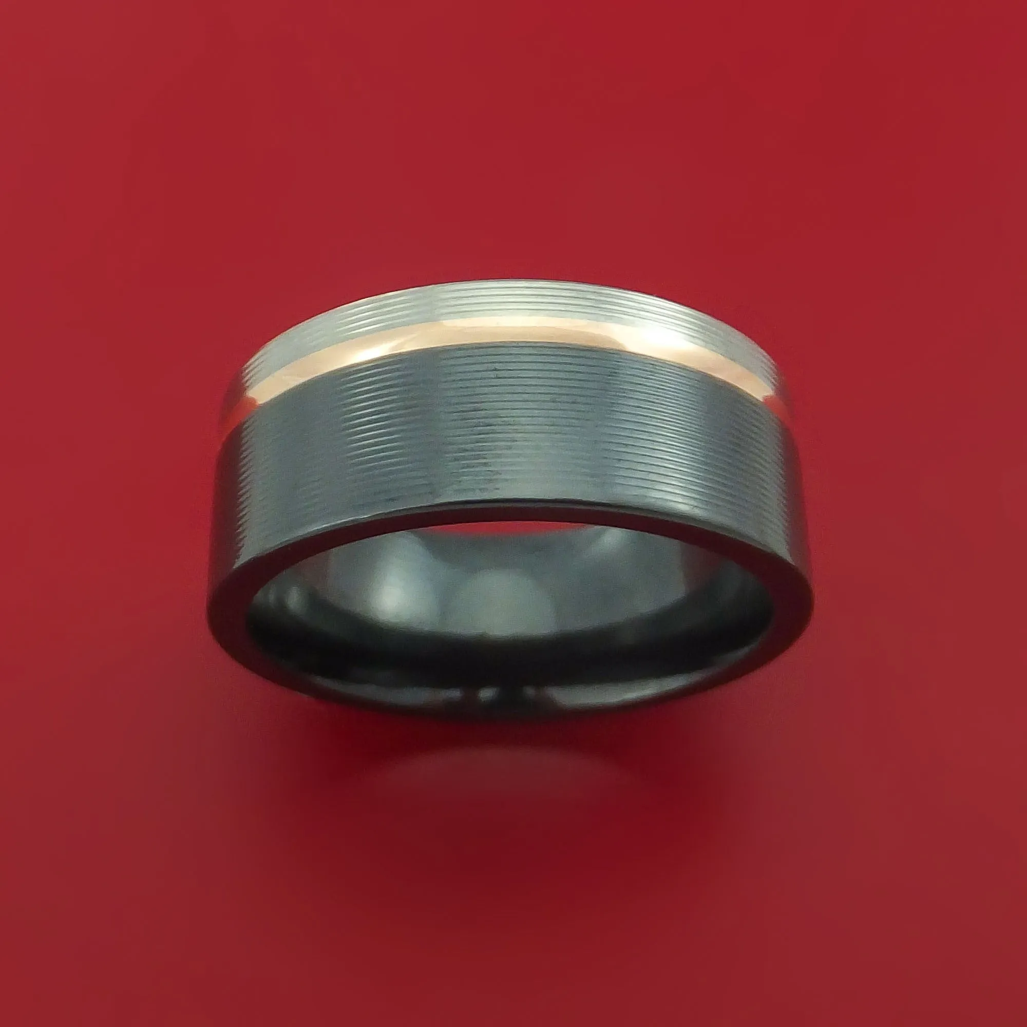 Black Zirconium Ring with 14k Rose Gold Inlay Custom Made Band