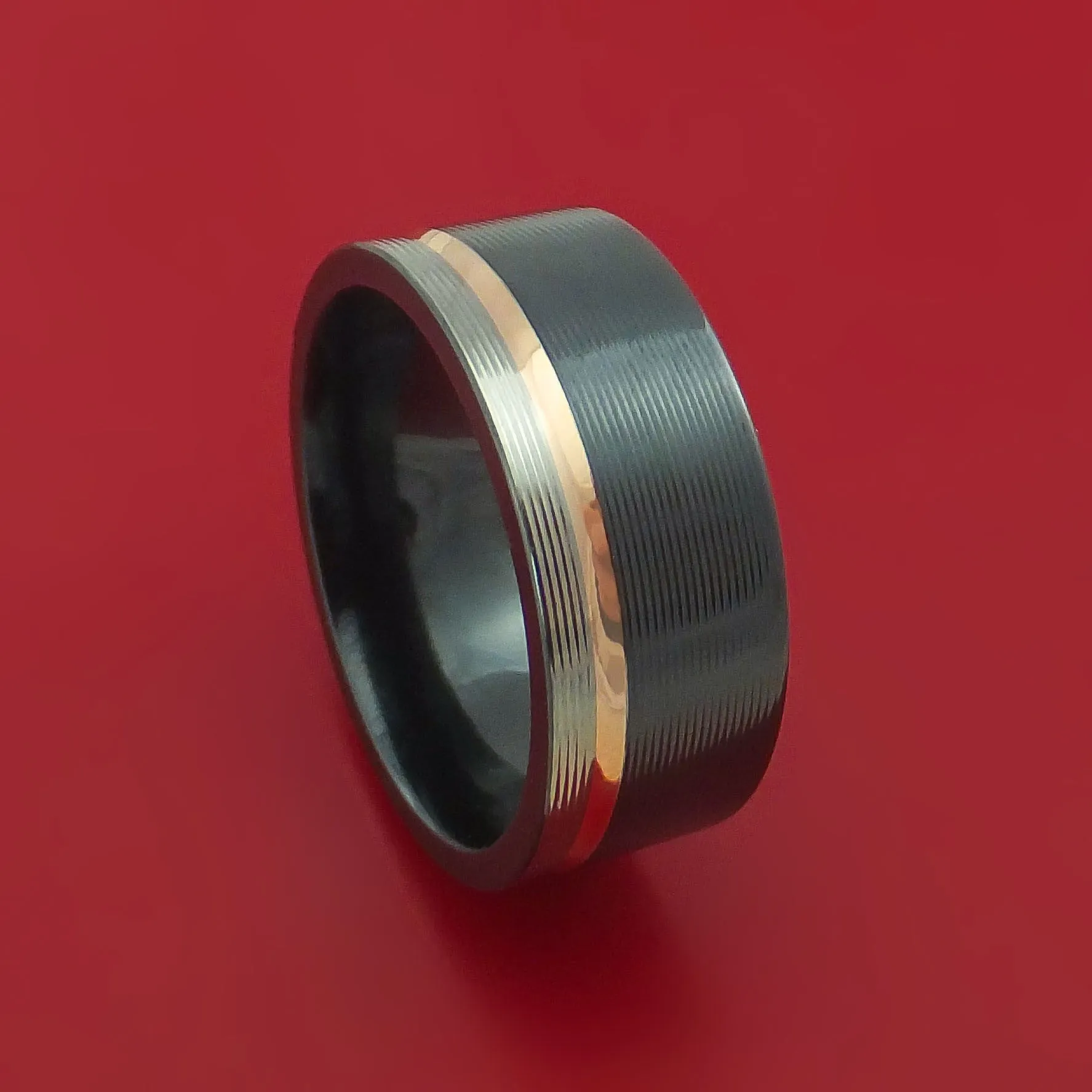 Black Zirconium Ring with 14k Rose Gold Inlay Custom Made Band