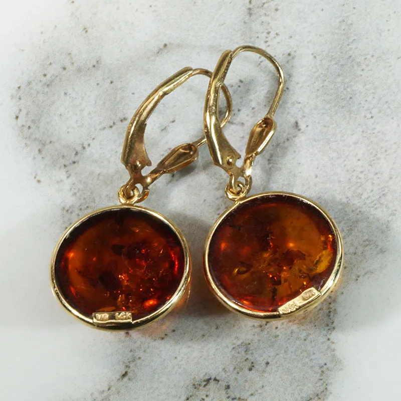 Blood Moon Amber Cabochon Earrings