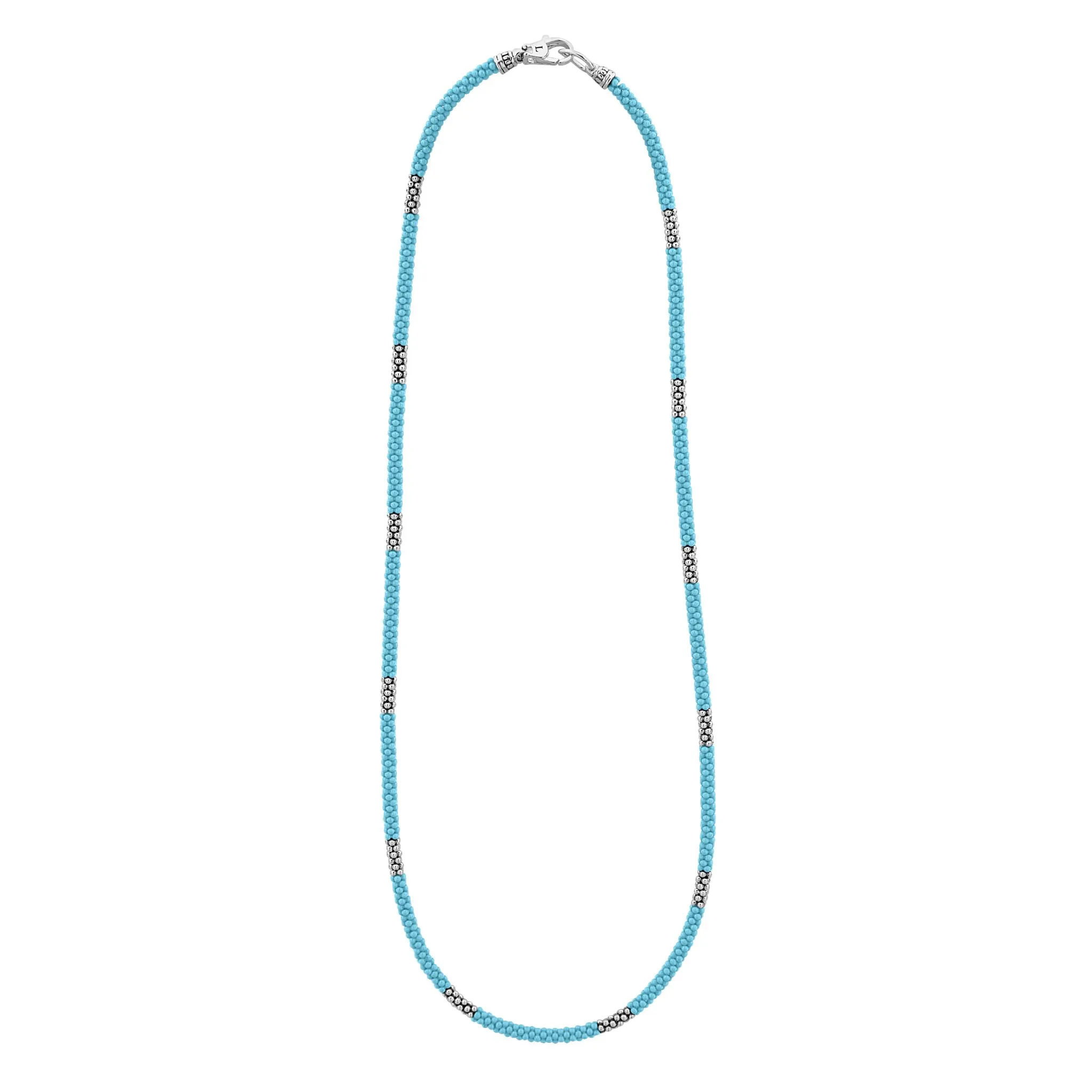 Blue Caviar Blue Silver Station Ceramic Beaded Necklace 3mm