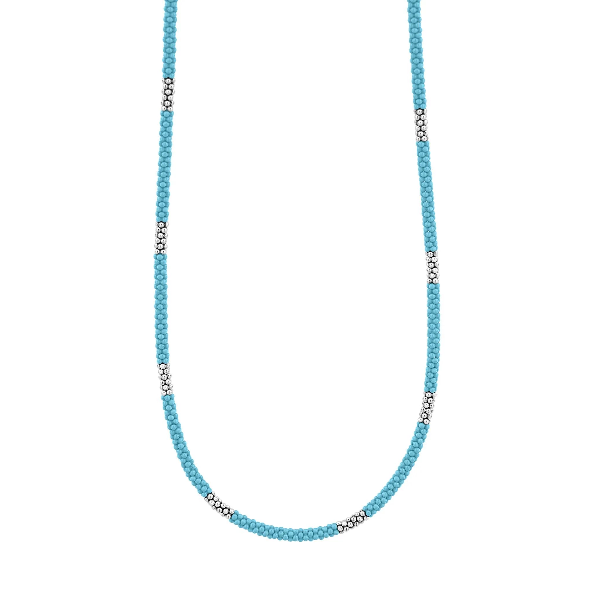 Blue Caviar Blue Silver Station Ceramic Beaded Necklace 3mm