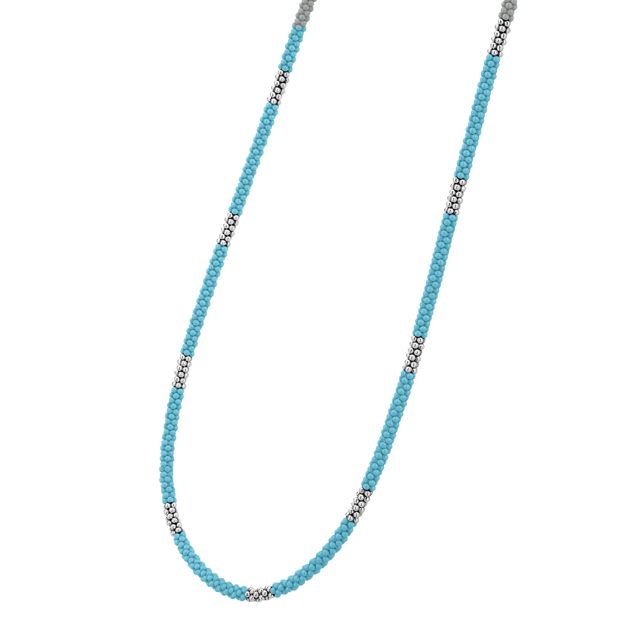 Blue Caviar Blue Silver Station Ceramic Beaded Necklace 3mm