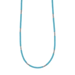 Blue Caviar Blue Silver Station Ceramic Beaded Necklace 3mm
