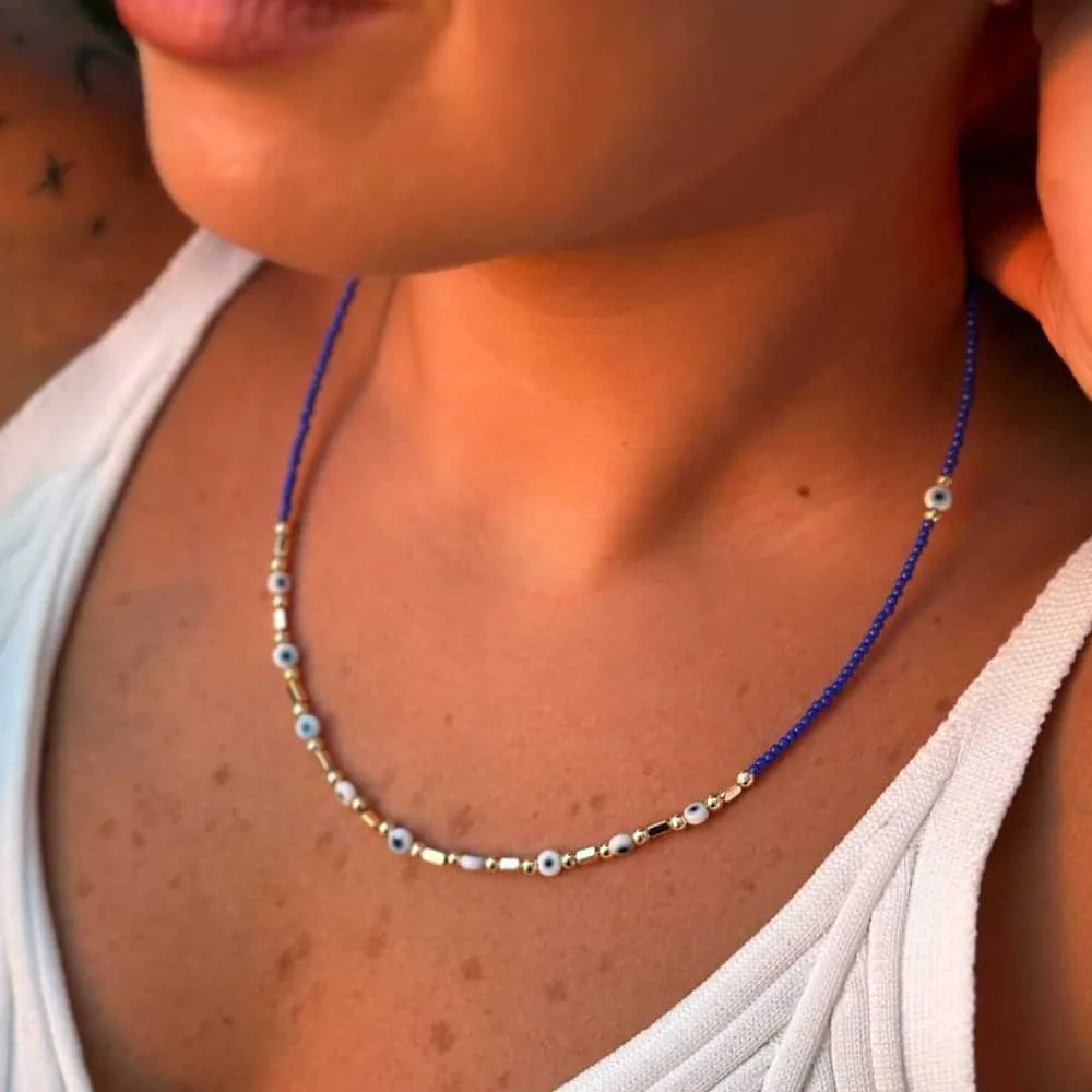 Blue Eyes Beaded Necklace 4 S-0