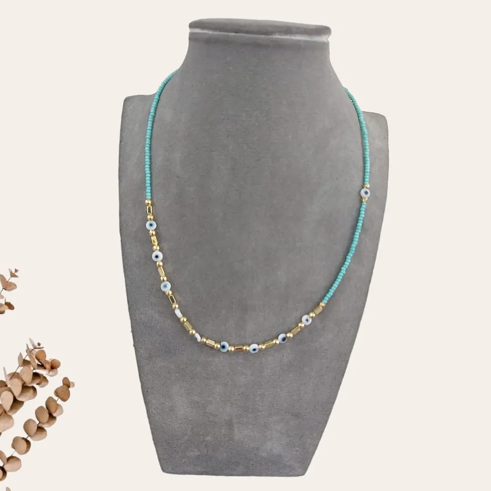 Blue Eyes Beaded Necklace 4 S-0