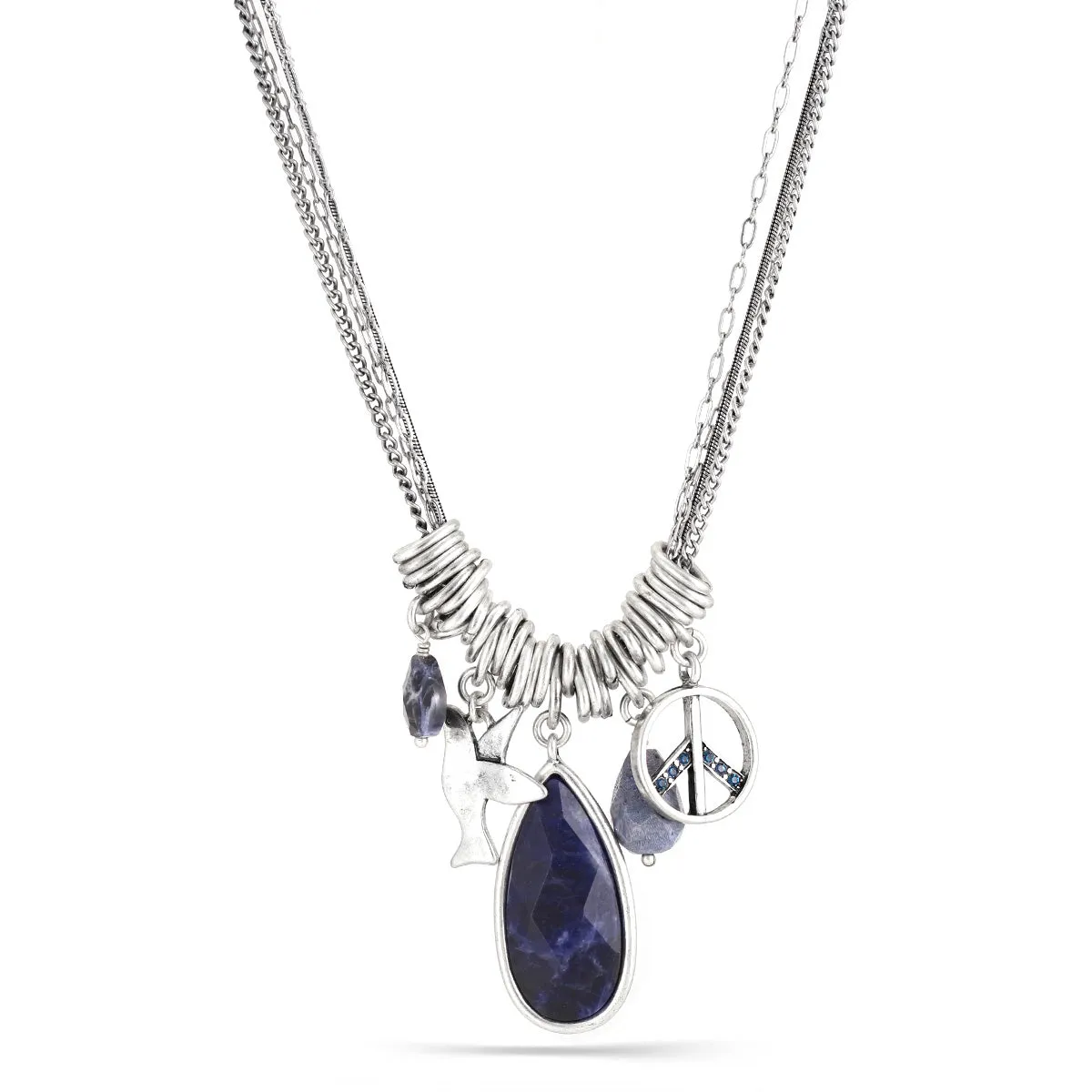 BLUE TEAR DROP STONE PEACE CHARM CRYSTAL NECKLACES #191BL1301 (2E5)