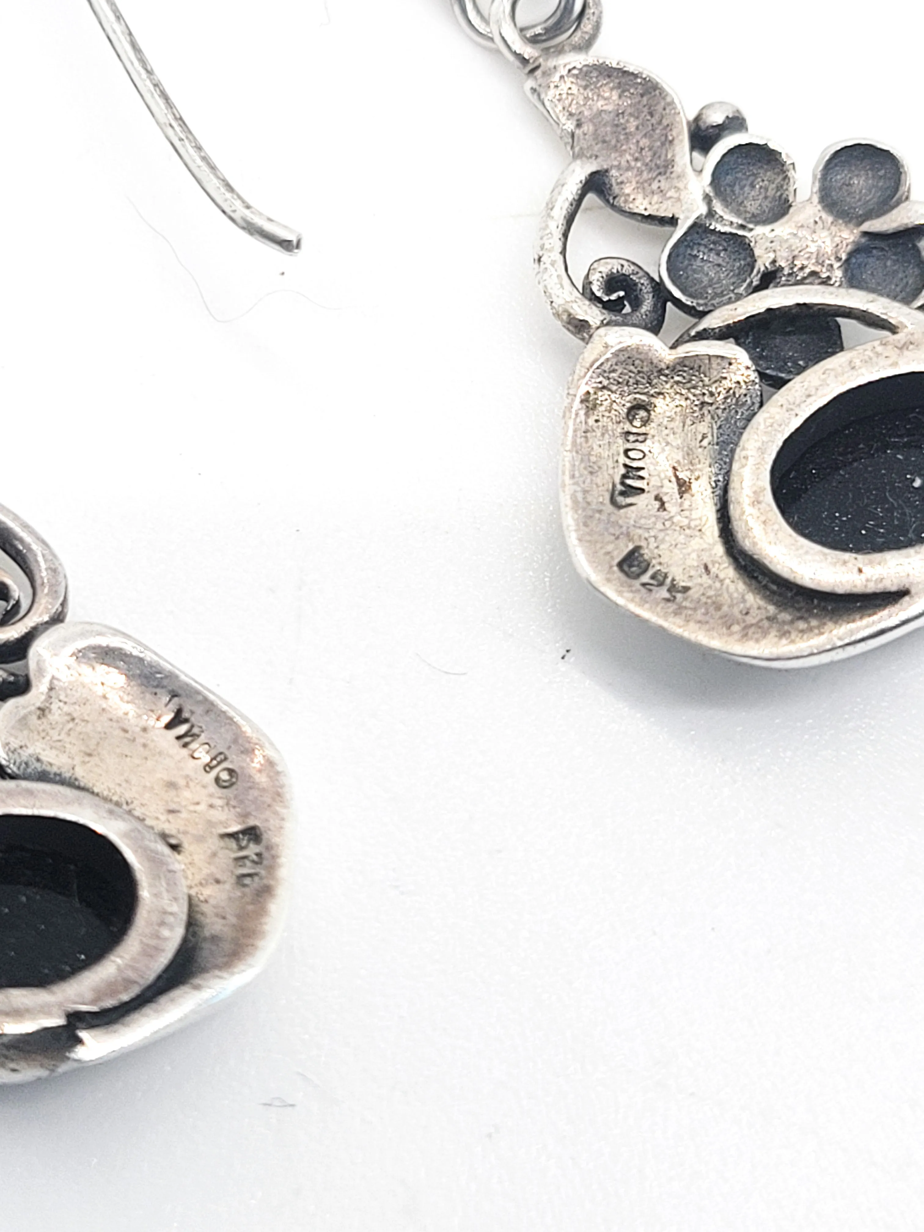 Boma Black onyx Southwestern style vintage flower sterling silver earrings