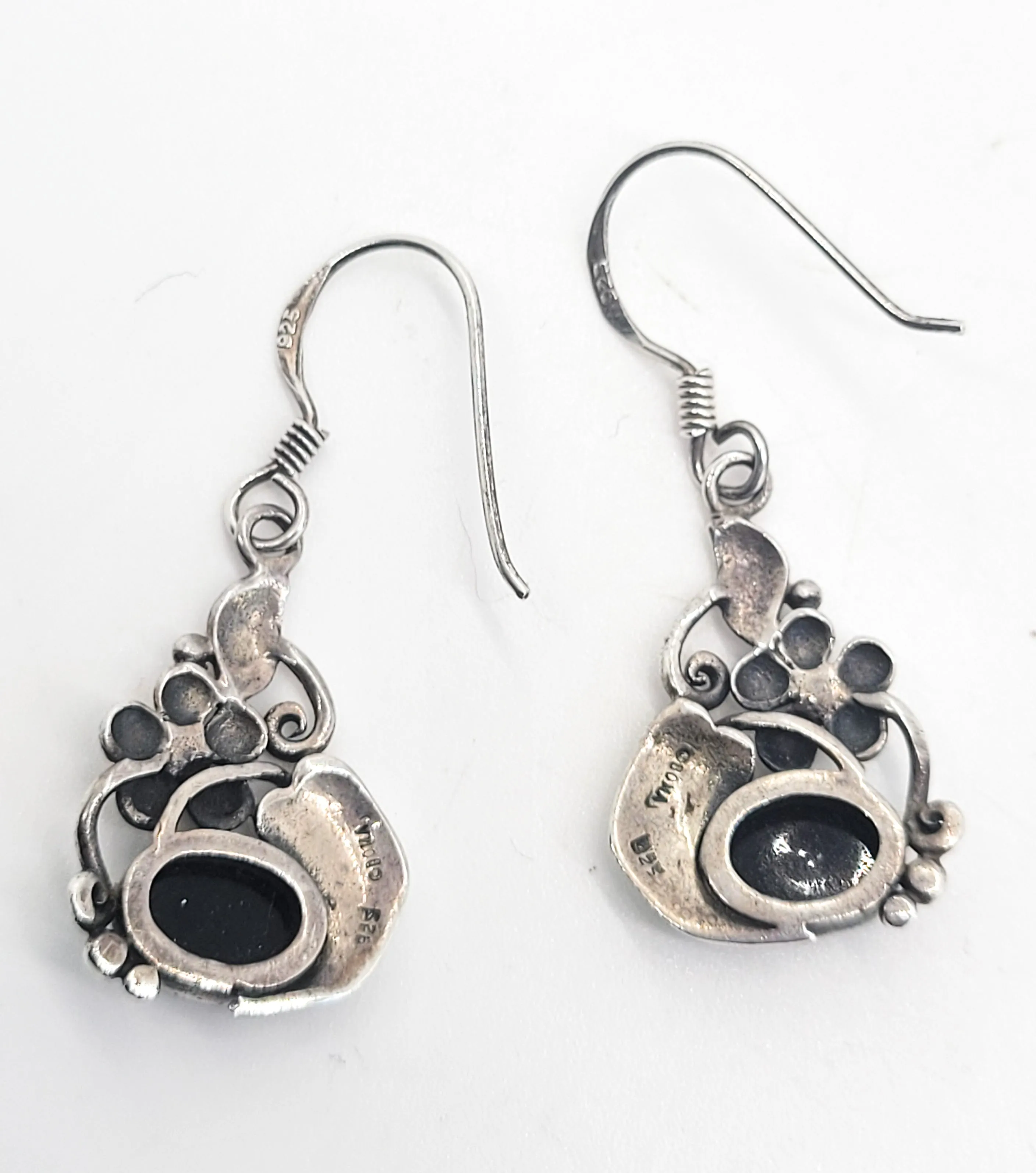 Boma Black onyx Southwestern style vintage flower sterling silver earrings