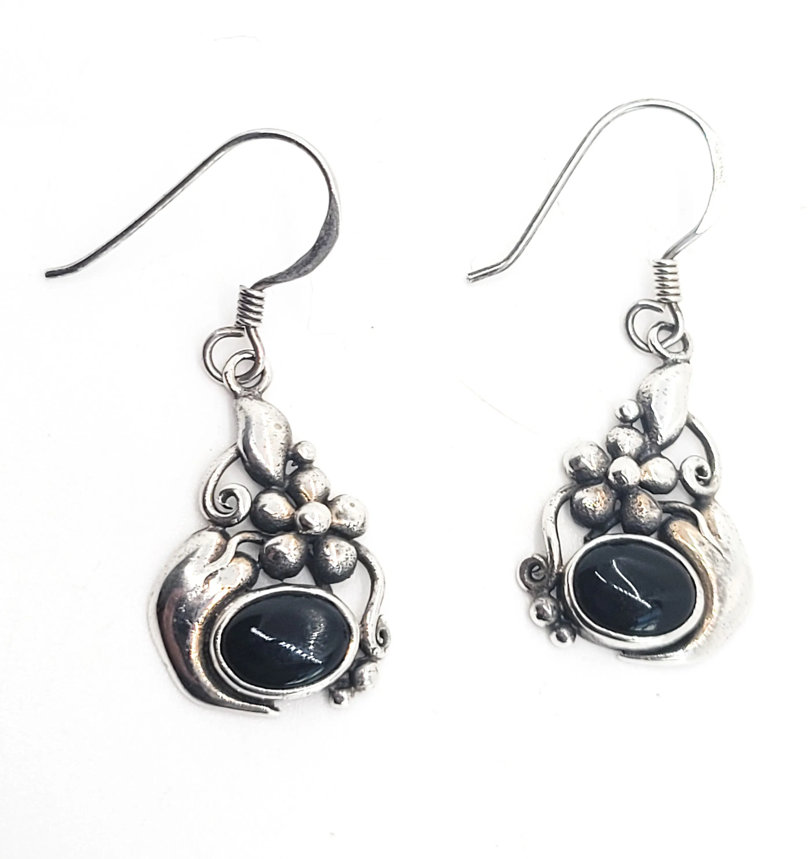 Boma Black onyx Southwestern style vintage flower sterling silver earrings