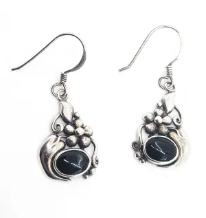 Boma Black onyx Southwestern style vintage flower sterling silver earrings