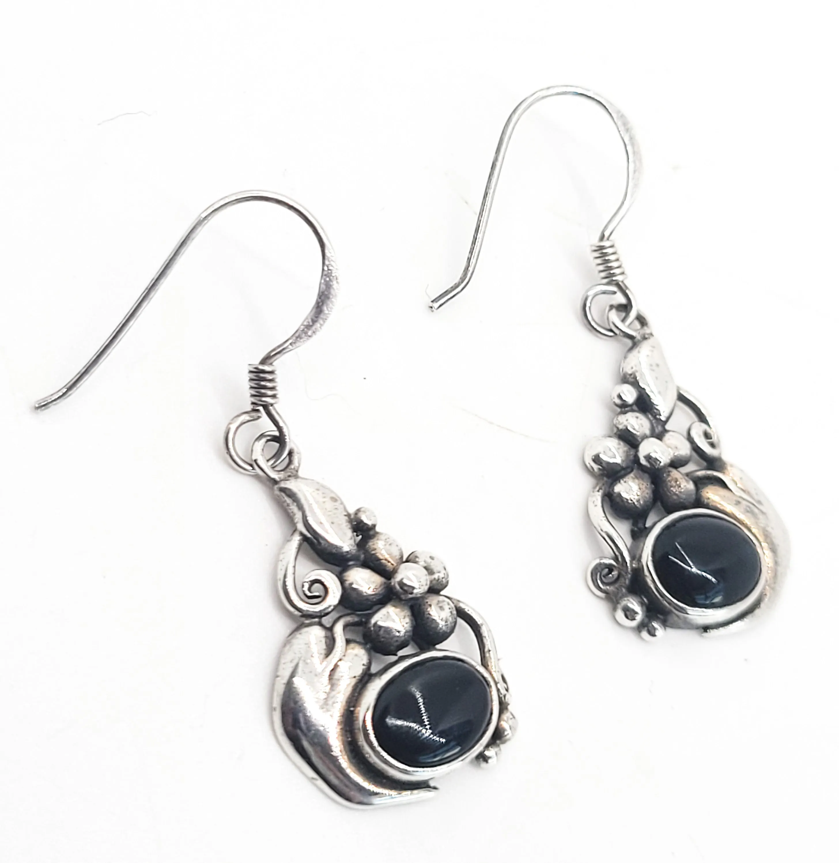 Boma Black onyx Southwestern style vintage flower sterling silver earrings
