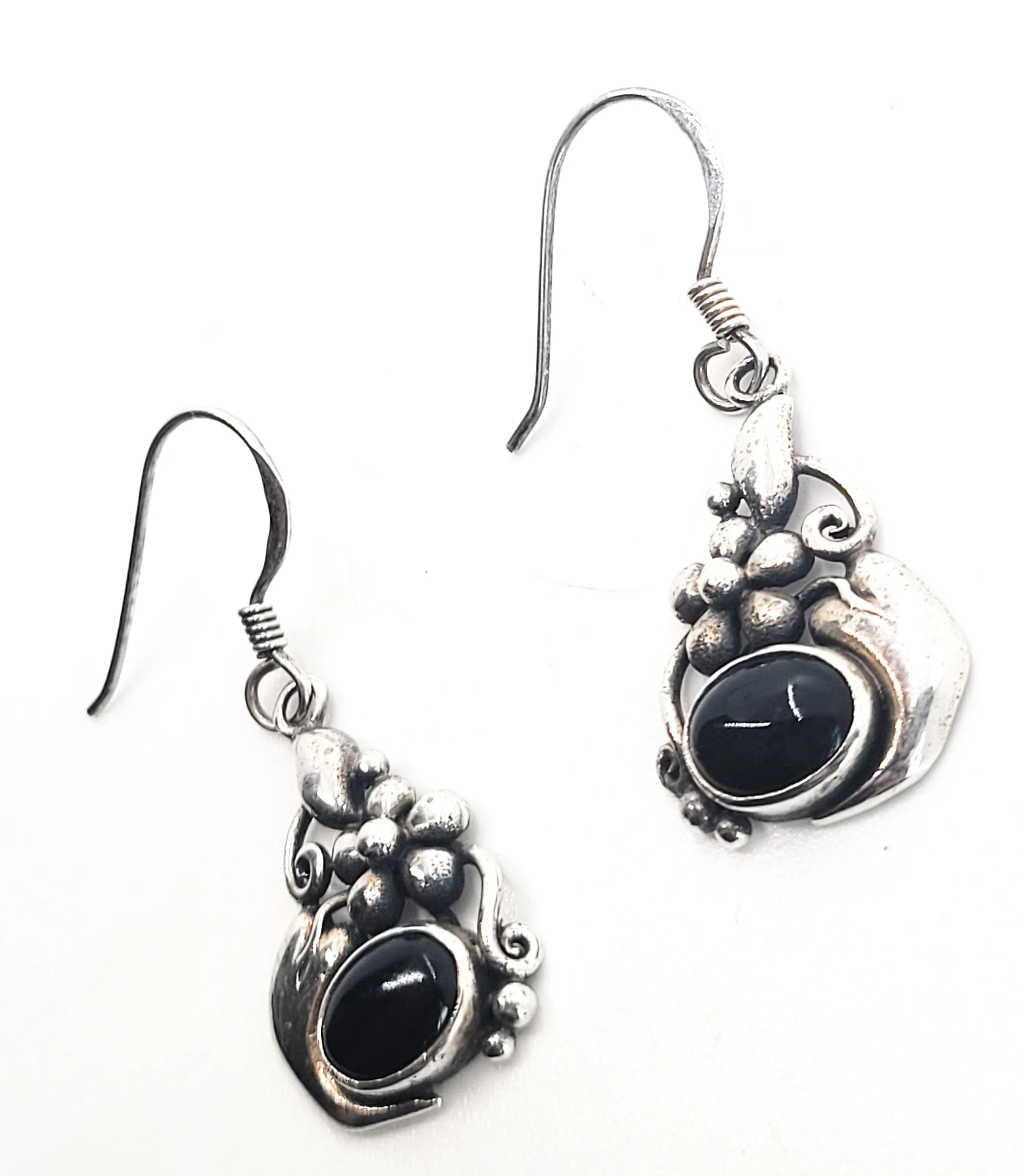 Boma Black onyx Southwestern style vintage flower sterling silver earrings