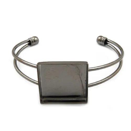 Bracelet With 25*25MM Square Setting,Cuff,Adjustable,Gun Metal Black-Plated Brass,Lead Free And Nickel Free,Sold 10PCS Per Lot