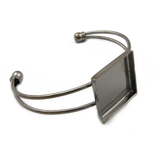Bracelet With 25*25MM Square Setting,Cuff,Adjustable,Gun Metal Black-Plated Brass,Lead Free And Nickel Free,Sold 10PCS Per Lot