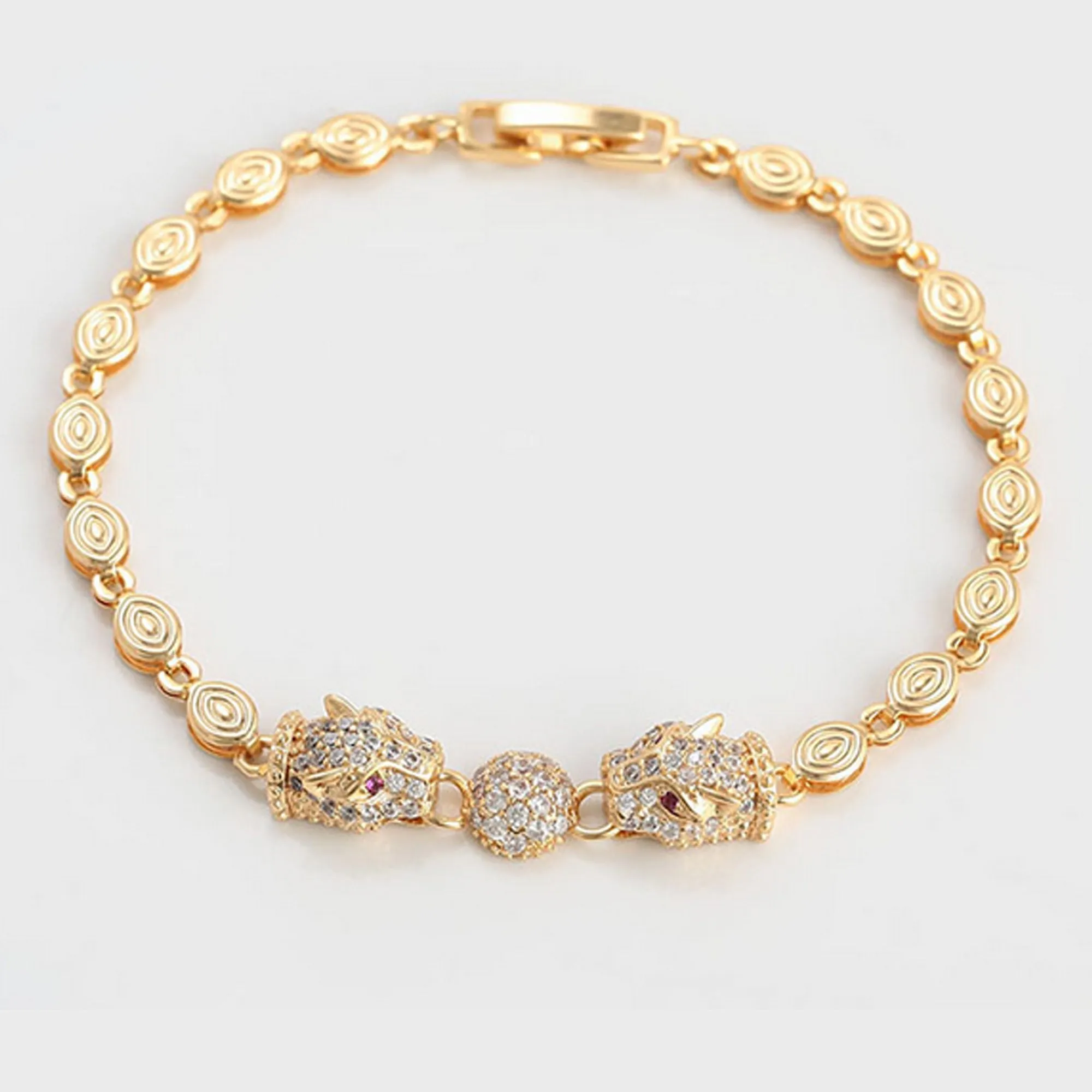 Bracelets - 18K Gold Plated. Panther Heads Red Eyes.