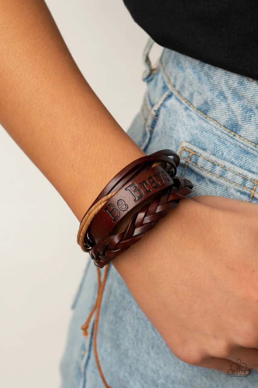 Brave Soul - Brown - Leather "BE BRAVE" Inspirational Paparazzi Pull-Cord Bracelet