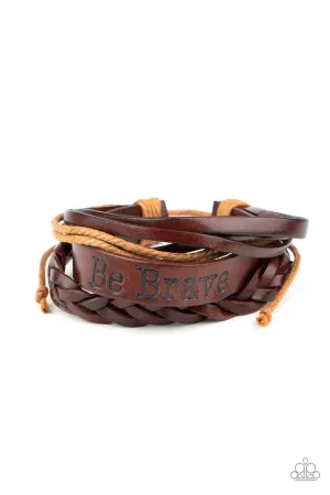 Brave Soul - Brown - Leather "BE BRAVE" Inspirational Paparazzi Pull-Cord Bracelet