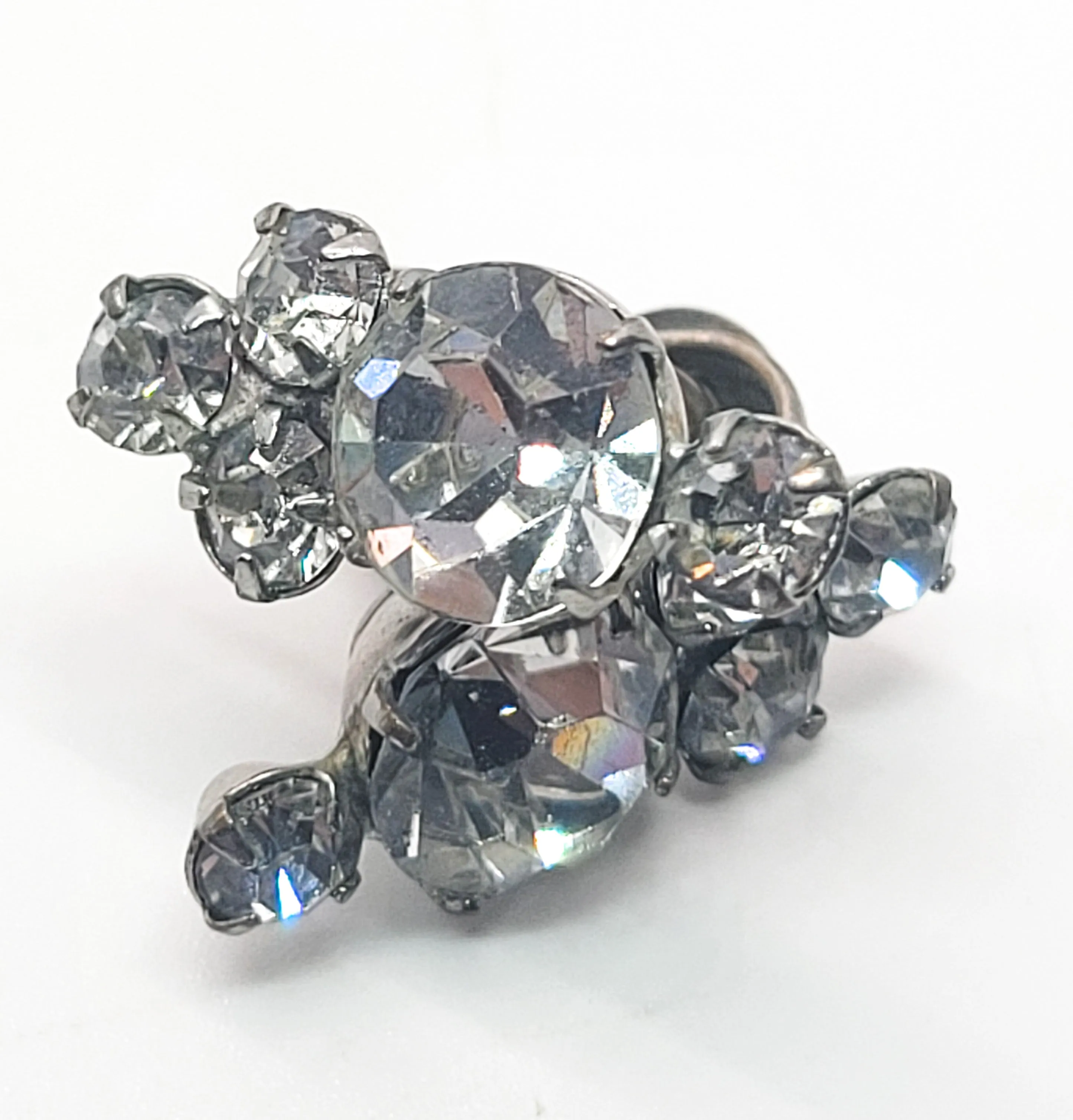 Bright clear round rhinestone vintage screw back earrings