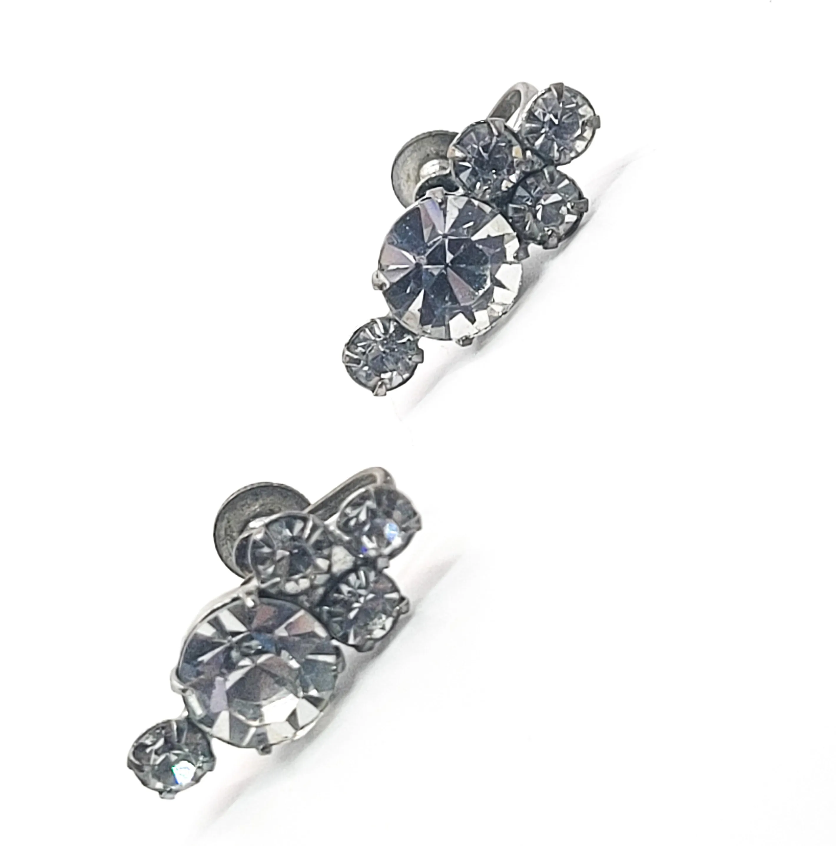 Bright clear round rhinestone vintage screw back earrings