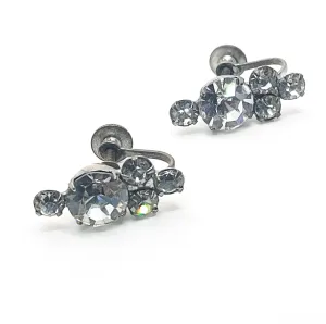 Bright clear round rhinestone vintage screw back earrings