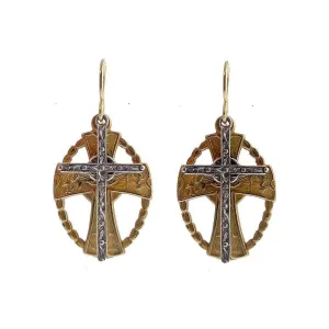 Bronze and Silver Cross Earrings