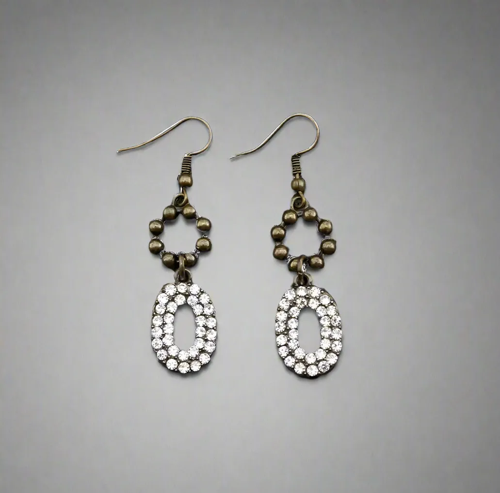 Bronze Rhinestone Dangle Earrings