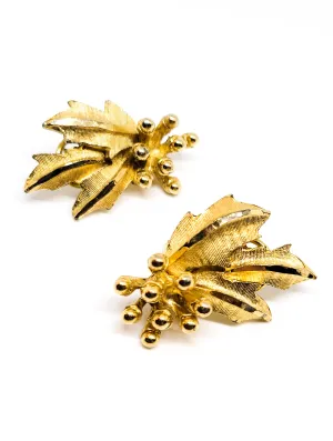 BSK signed vintage gold toned clip on Christmas holiday holly berry clip on earrings