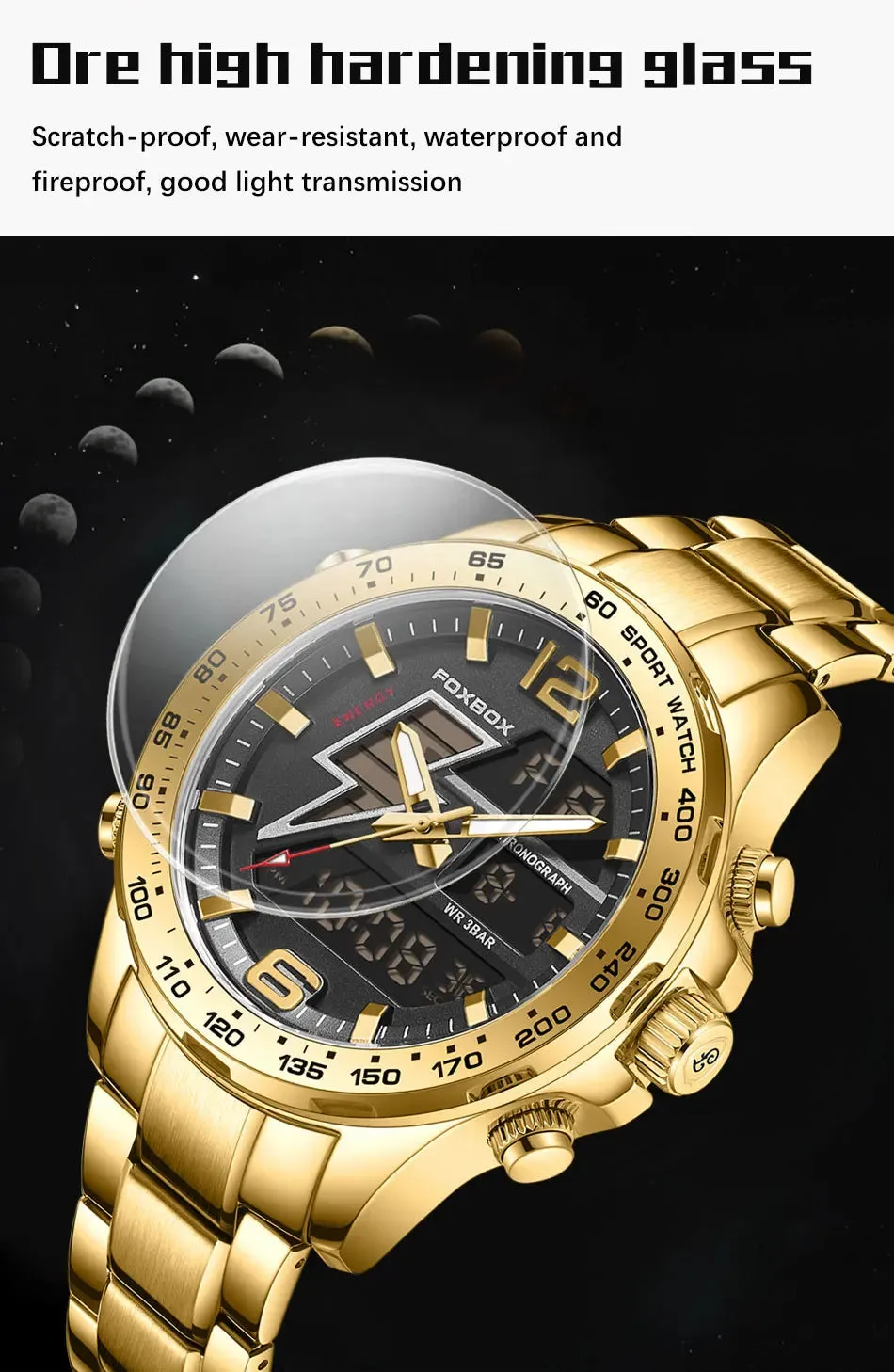 Business Luminous Quartz Watches Waterproof Dual Display
