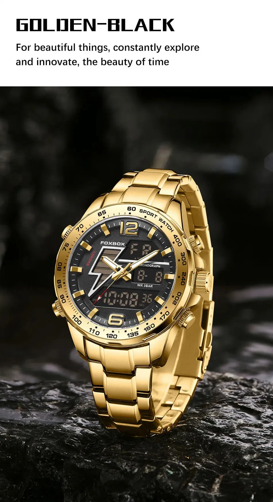 Business Luminous Quartz Watches Waterproof Dual Display