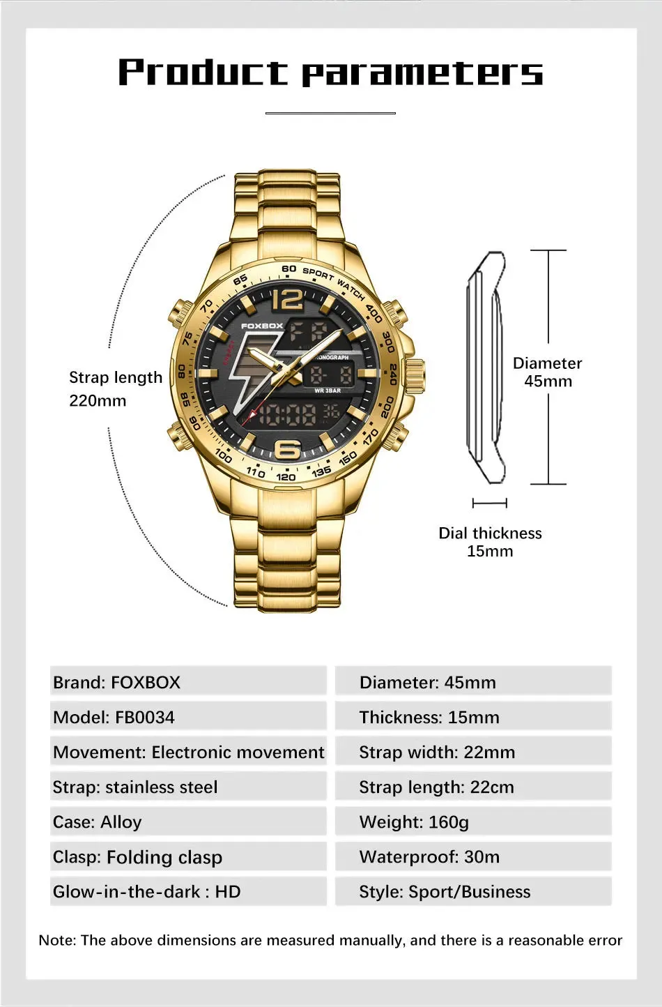 Business Luminous Quartz Watches Waterproof Dual Display