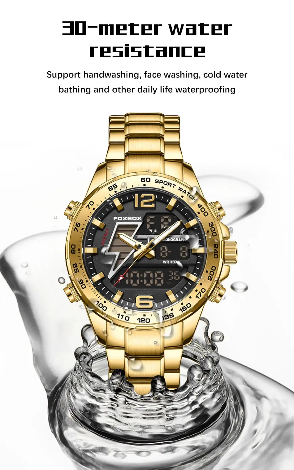 Business Luminous Quartz Watches Waterproof Dual Display
