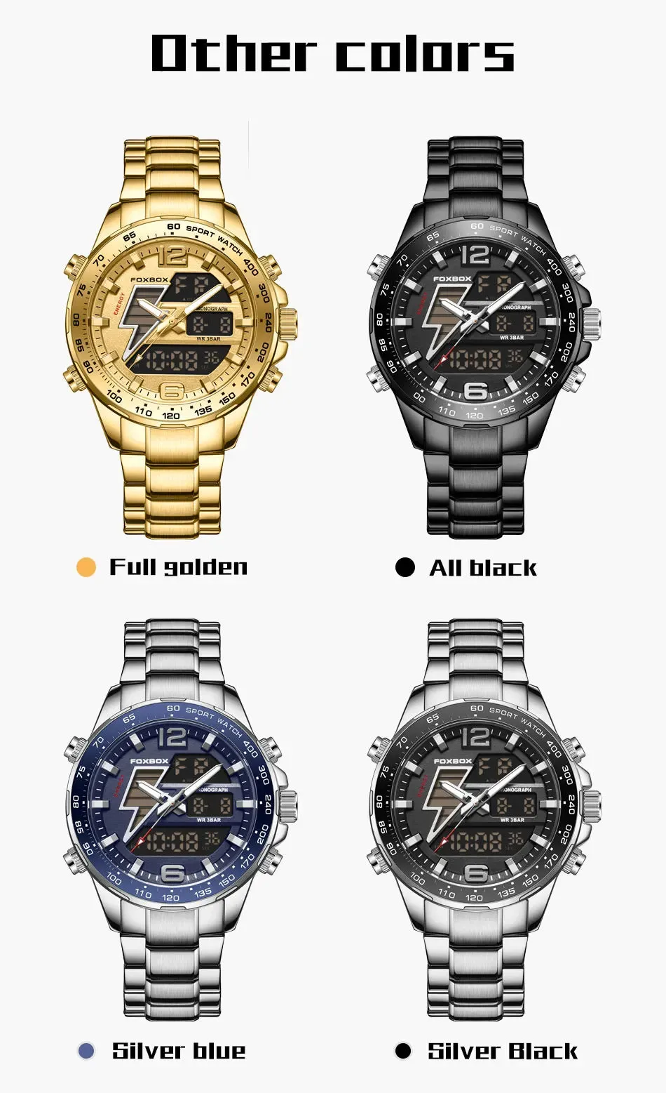 Business Luminous Quartz Watches Waterproof Dual Display