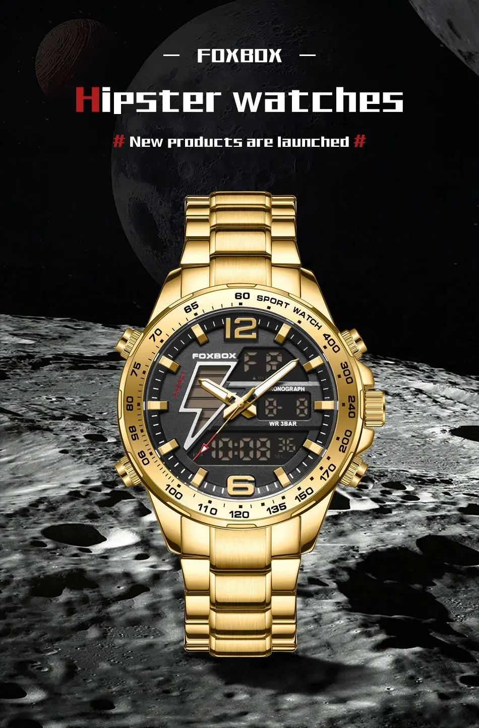 Business Luminous Quartz Watches Waterproof Dual Display