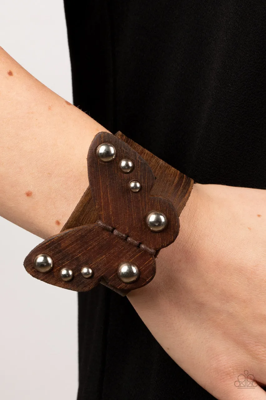 Butterfly Farm - Brown - Leather Paparazzi Wrap Bracelet