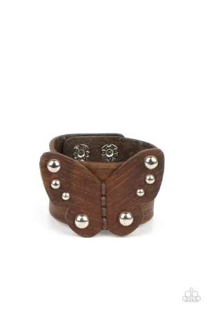 Butterfly Farm - Brown - Leather Paparazzi Wrap Bracelet