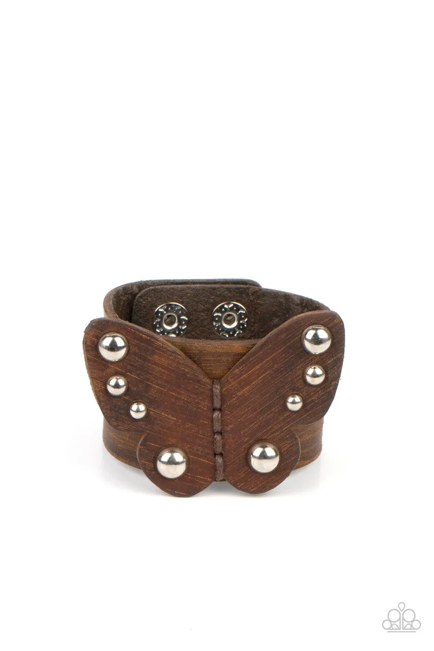 Butterfly Farm - Brown - Leather Paparazzi Wrap Bracelet