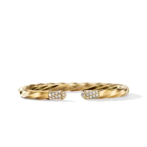 Cable Edge Bracelet in Recycled 18K Yellow Gold with Pavé Diamonds, Size Medium