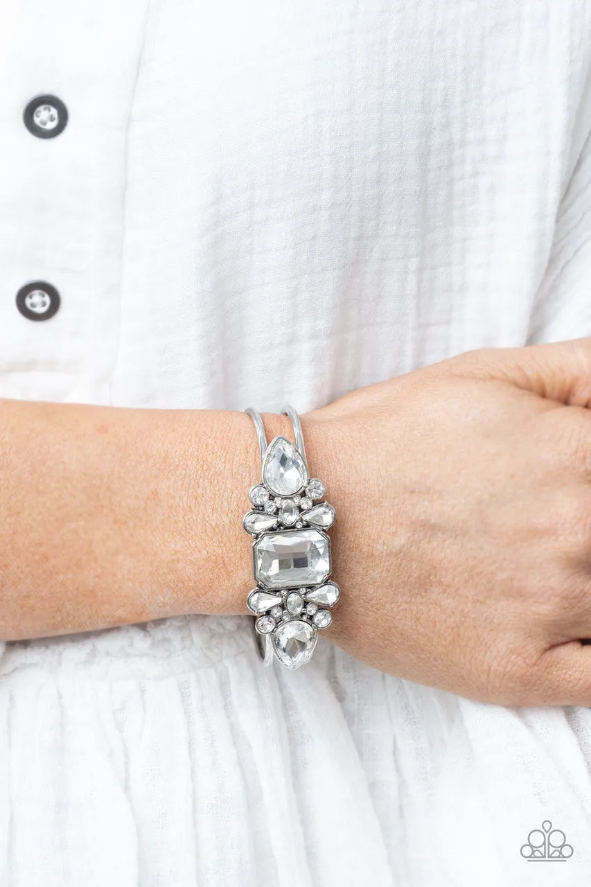 Call Me Old-Fashioned - White - Gem Paparazzi Hinge Bracelet