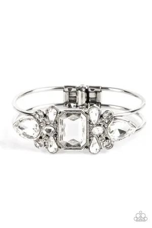 Call Me Old-Fashioned - White - Gem Paparazzi Hinge Bracelet