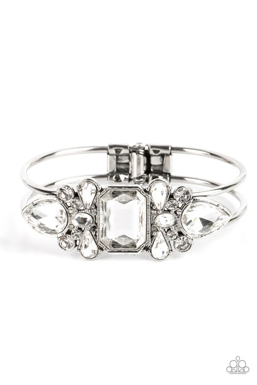 Call Me Old-Fashioned - White - Gem Paparazzi Hinge Bracelet